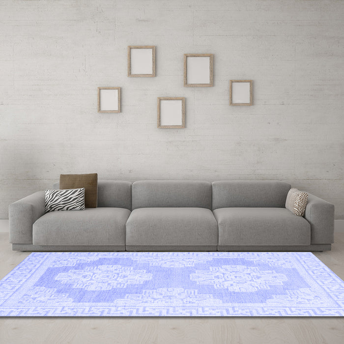 Machine Washable Oriental Blue Traditional Rug in a Living Room, wshabs2823blu