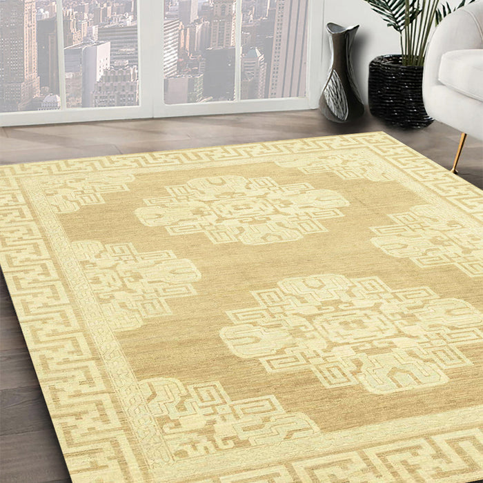 Abstract Sun Yellow Oriental Rug in Family Room, abs2823