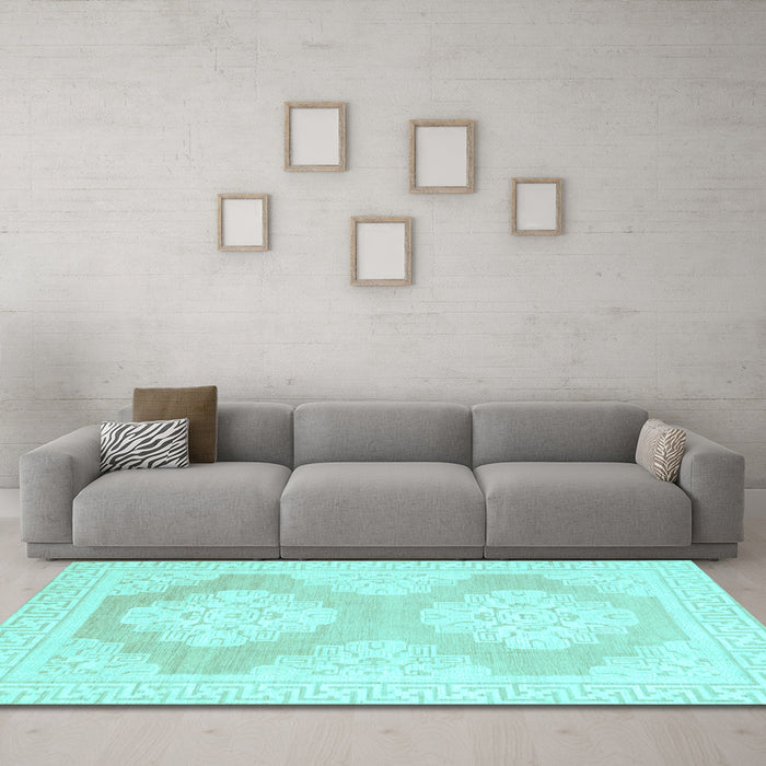 Machine Washable Oriental Light Blue Traditional Rug in a Living Room, wshabs2823lblu
