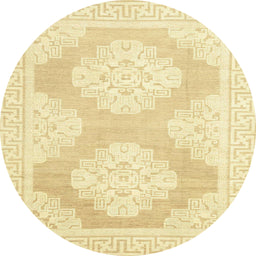 Round Machine Washable Abstract Sun Yellow Rug, wshabs2823