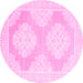 Round Machine Washable Oriental Pink Traditional Rug, wshabs2823pnk