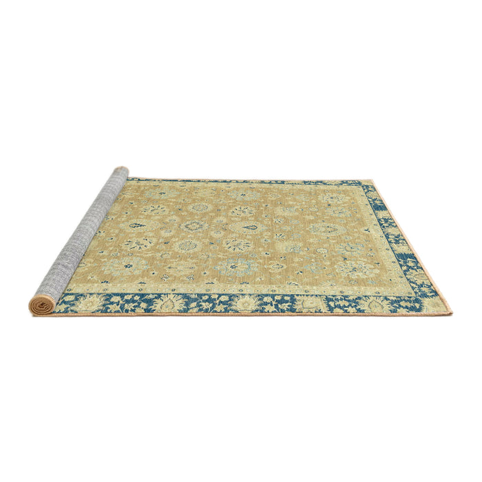 Sideview of Machine Washable Abstract Brass Green Rug, wshabs2824