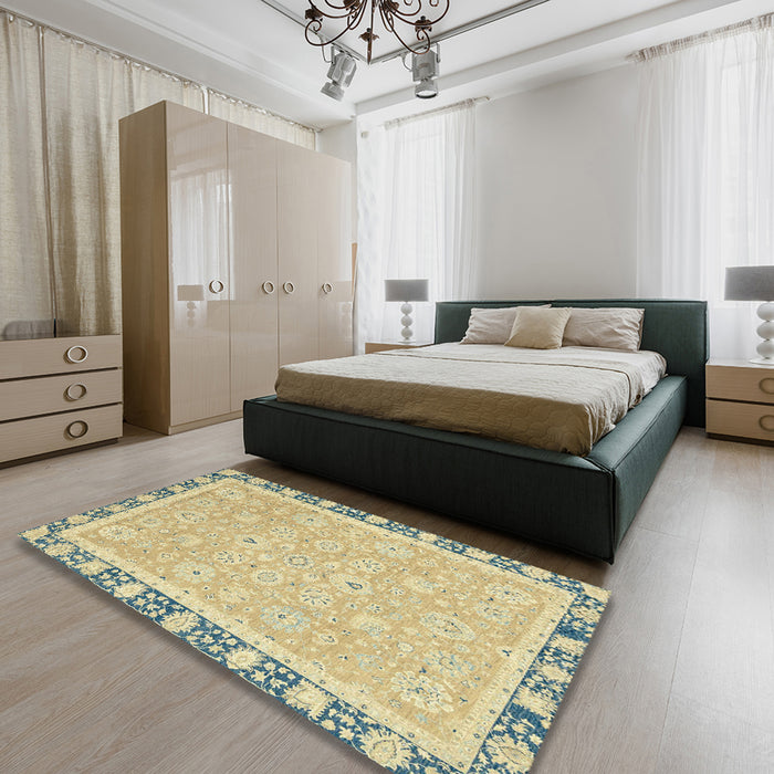 Machine Washable Abstract Brass Green Rug in a Bedroom, wshabs2824