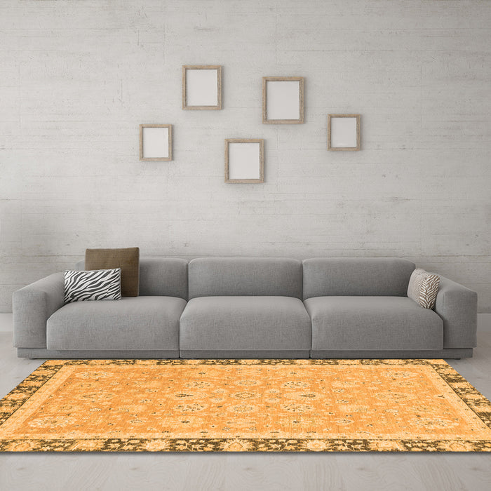 Machine Washable Oriental Orange Traditional Area Rugs in a Living Room, wshabs2824org
