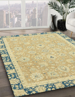 Abstract Copper Green Oriental Rug in Family Room, abs2824