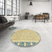Round Machine Washable Abstract Brass Green Rug in a Office, wshabs2824