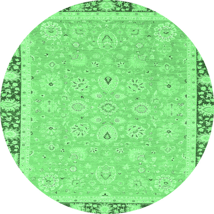 Round Machine Washable Oriental Emerald Green Traditional Area Rugs, wshabs2824emgrn