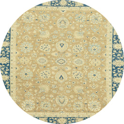Round Machine Washable Abstract Brass Green Rug, wshabs2824
