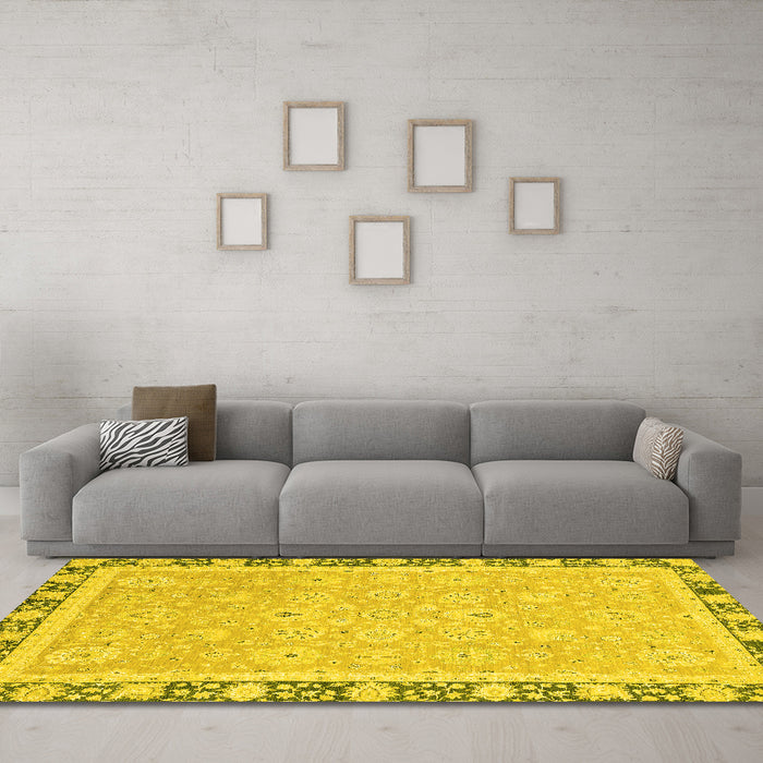 Machine Washable Oriental Yellow Traditional Rug in a Living Room, wshabs2824yw