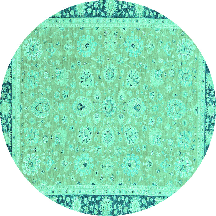 Round Machine Washable Oriental Turquoise Traditional Area Rugs, wshabs2824turq