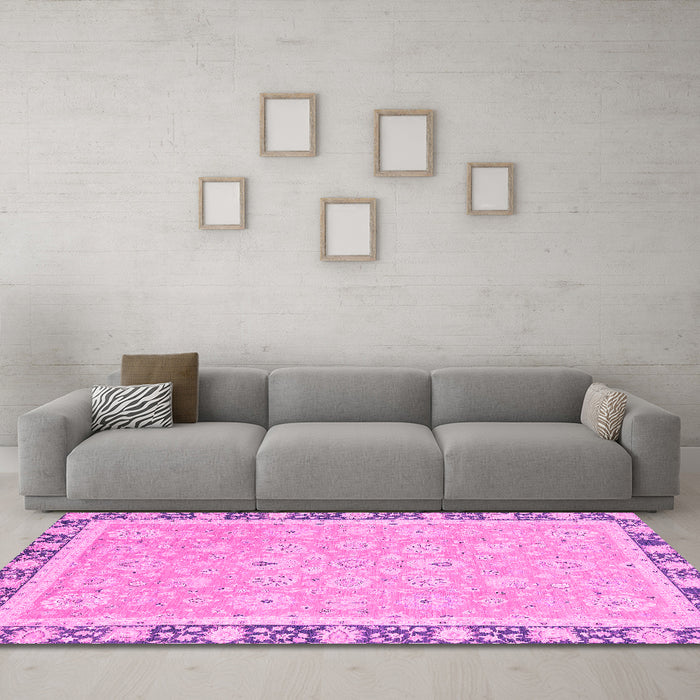 Machine Washable Oriental Pink Traditional Rug in a Living Room, wshabs2824pnk
