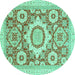 Round Machine Washable Abstract Turquoise Modern Area Rugs, wshabs2825turq