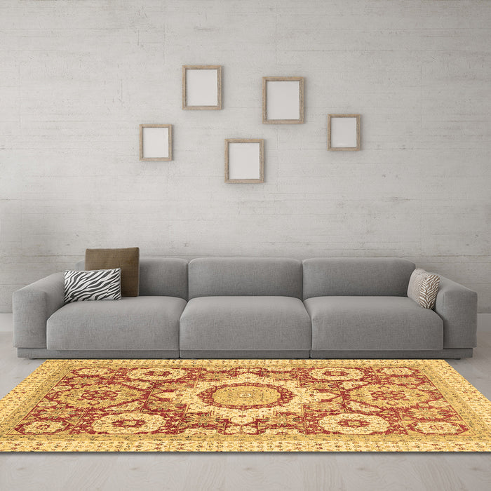 Machine Washable Abstract Brown Modern Rug in a Living Room,, wshabs2825brn