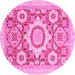 Round Machine Washable Abstract Pink Modern Rug, wshabs2825pnk