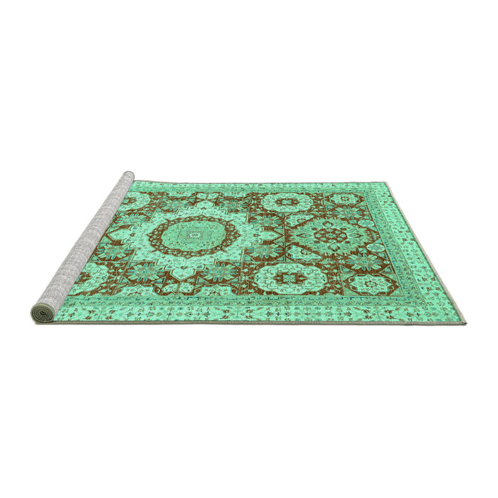 Sideview of Machine Washable Abstract Turquoise Modern Area Rugs, wshabs2825turq