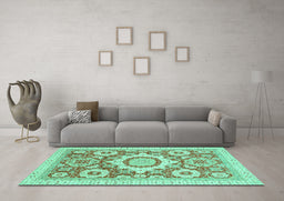 Machine Washable Abstract Turquoise Modern Area Rugs in a Living Room,, wshabs2825turq