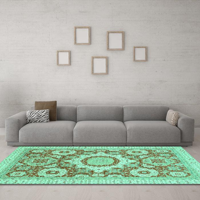 Machine Washable Abstract Turquoise Modern Area Rugs in a Living Room,, wshabs2825turq