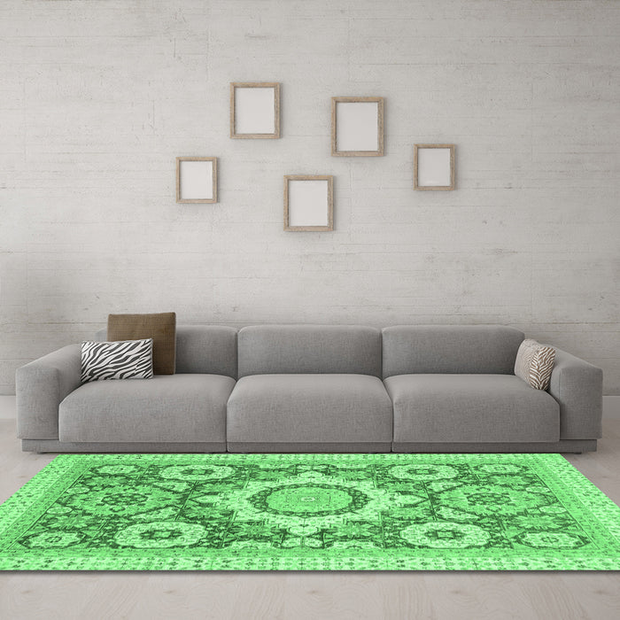Machine Washable Abstract Emerald Green Modern Area Rugs in a Living Room,, wshabs2825emgrn