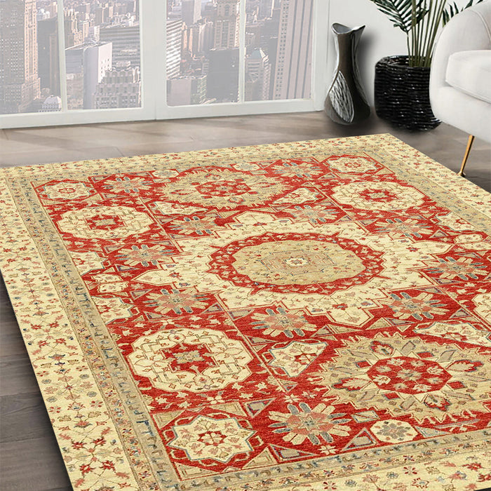 Machine Washable Abstract Mustard Yellow Rug in a Family Room, wshabs2825