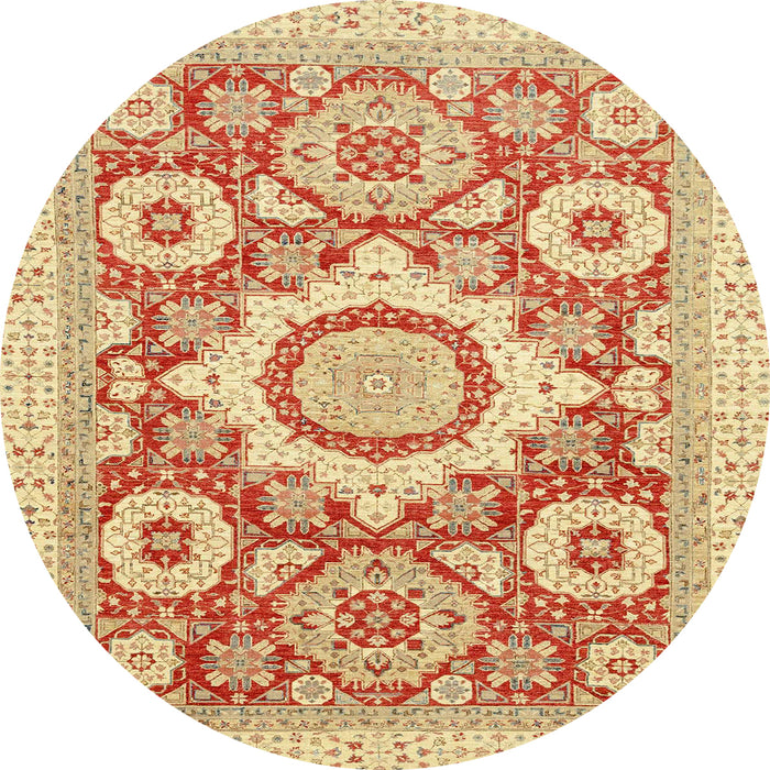 Round Machine Washable Abstract Mustard Yellow Rug, wshabs2825