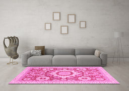 Machine Washable Abstract Pink Modern Rug in a Living Room, wshabs2825pnk