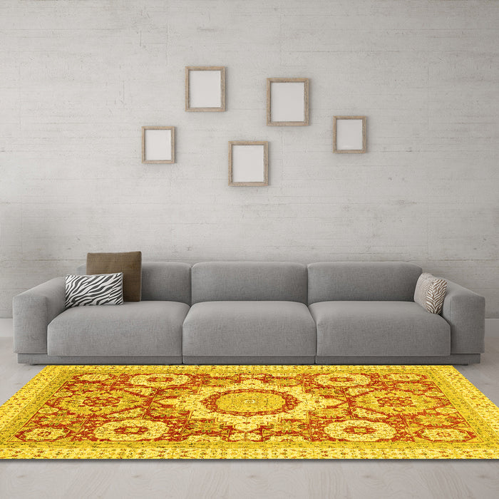 Machine Washable Abstract Yellow Modern Rug in a Living Room, wshabs2825yw