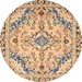 Round Machine Washable Abstract Yellow Rug, wshabs2826