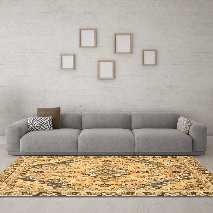 Machine Washable Abstract Brown Modern Rug in a Living Room,, wshabs2826brn