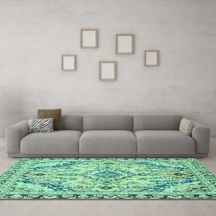 Machine Washable Abstract Turquoise Modern Area Rugs in a Living Room,, wshabs2826turq