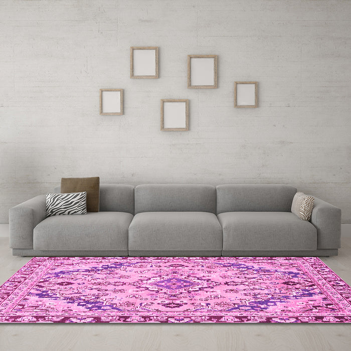 Machine Washable Abstract Pink Modern Rug in a Living Room, wshabs2826pnk