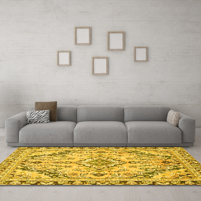 Machine Washable Abstract Yellow Modern Rug in a Living Room, wshabs2826yw