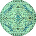 Round Abstract Turquoise Modern Rug, abs2826turq