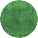 Round Abstract Emerald Green Modern Rug, abs2827emgrn