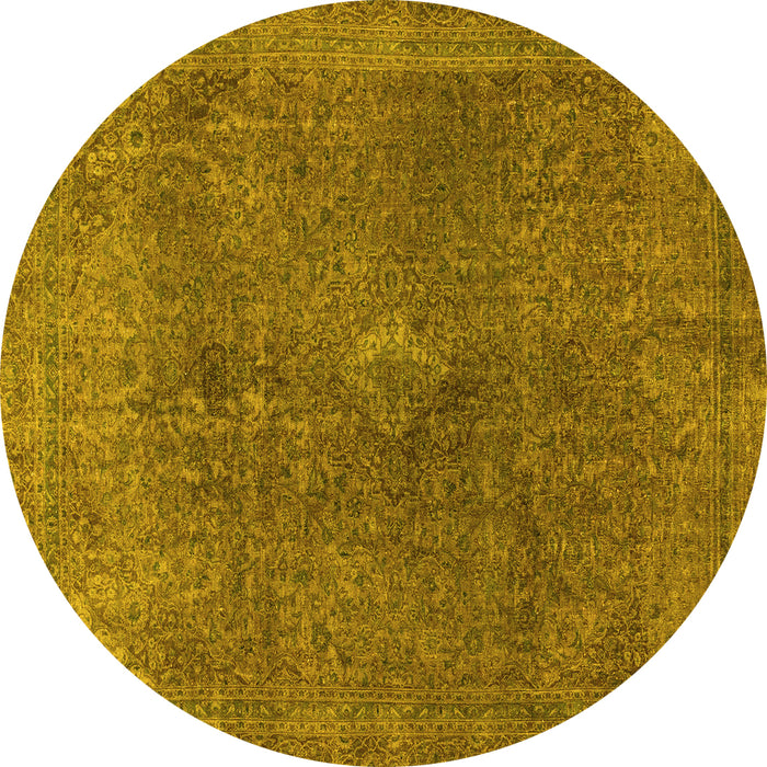Round Abstract Yellow Modern Rug, abs2827yw