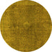 Round Abstract Yellow Modern Rug, abs2827yw