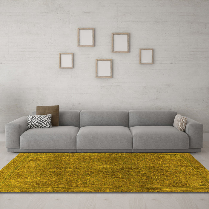 Machine Washable Abstract Yellow Modern Rug in a Living Room, wshabs2827yw