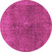 Round Machine Washable Abstract Pink Modern Rug, wshabs2827pnk