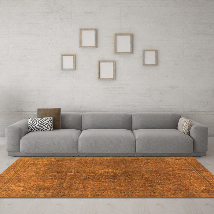 Machine Washable Abstract Orange Modern Area Rugs in a Living Room, wshabs2827org