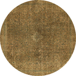 Round Machine Washable Abstract Cinnamon Brown Rug, wshabs2827