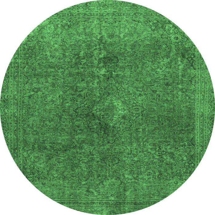 Round Machine Washable Abstract Emerald Green Modern Area Rugs, wshabs2827emgrn