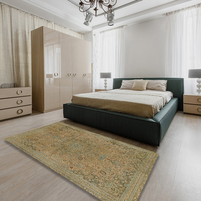 Abstract Copper Green Modern Rug in a Bedroom, abs2828