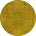 Round Machine Washable Abstract Yellow Modern Rug, wshabs2828yw