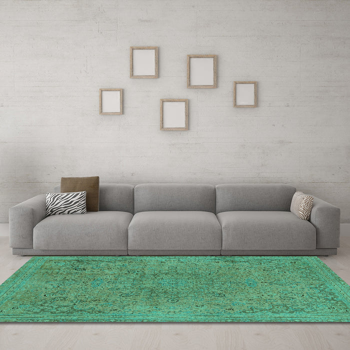 Machine Washable Abstract Turquoise Modern Area Rugs in a Living Room,, wshabs2828turq