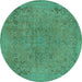 Round Machine Washable Abstract Turquoise Modern Area Rugs, wshabs2828turq