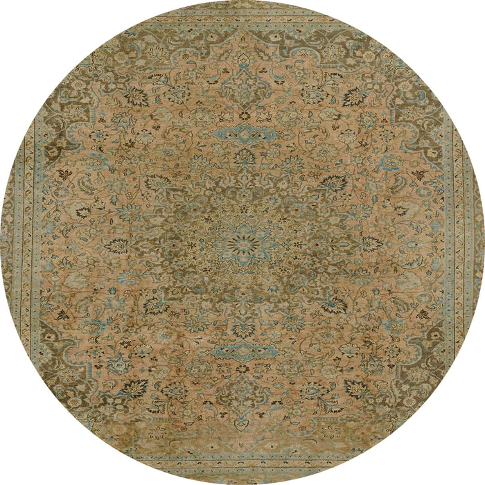Round Abstract Copper Green Modern Rug, abs2828