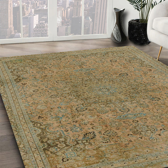 Abstract Copper Green Modern Rug in Family Room, abs2828