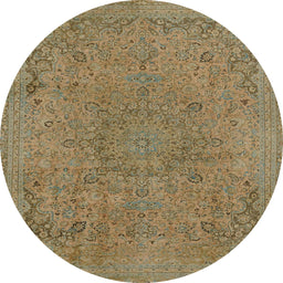 Round Machine Washable Abstract Brass Green Rug, wshabs2828