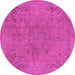 Round Machine Washable Abstract Pink Modern Rug, wshabs2828pnk