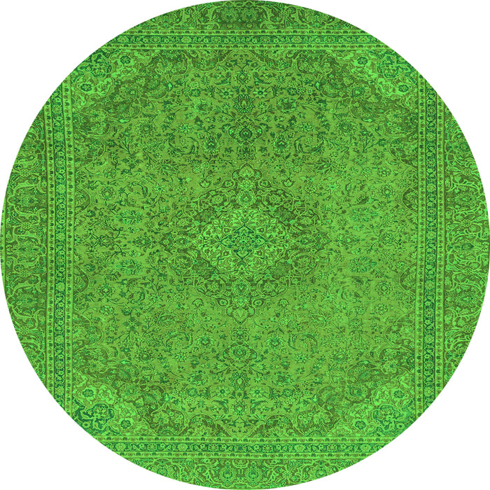 Round Machine Washable Abstract Green Modern Area Rugs, wshabs2829grn