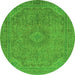 Round Machine Washable Abstract Green Modern Area Rugs, wshabs2829grn